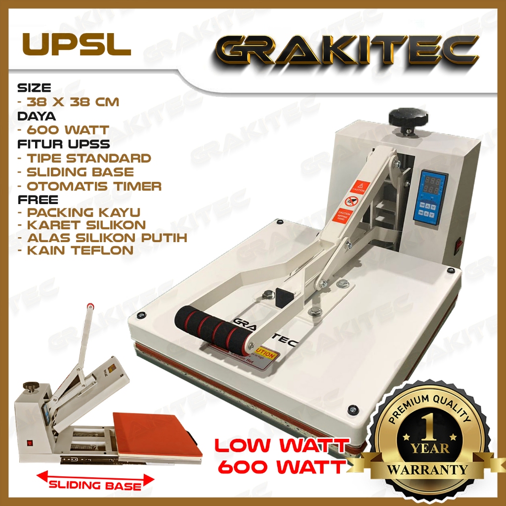 Mesin Heat Press Sablon Kaos 38x38 600 Watt pku