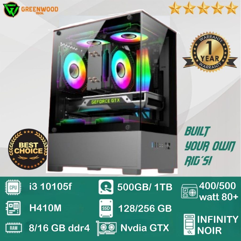 PC CPU RAKITAN INTEL CORE I3 10105F VGA GTX NVDIA SIAP GAMING