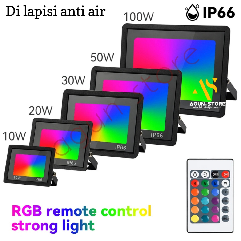 LAMPU SOROT LED RGB 50 WATT FLOOD LIGHT RGB 100WATT DENGAN REMOTE WARNA WARNI