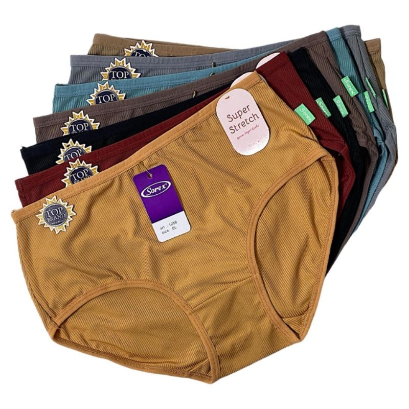 3pcs-Celana dalam Sorex 1258 stretch-pakaian dalam wanita warna polos-model super stretch salur timb