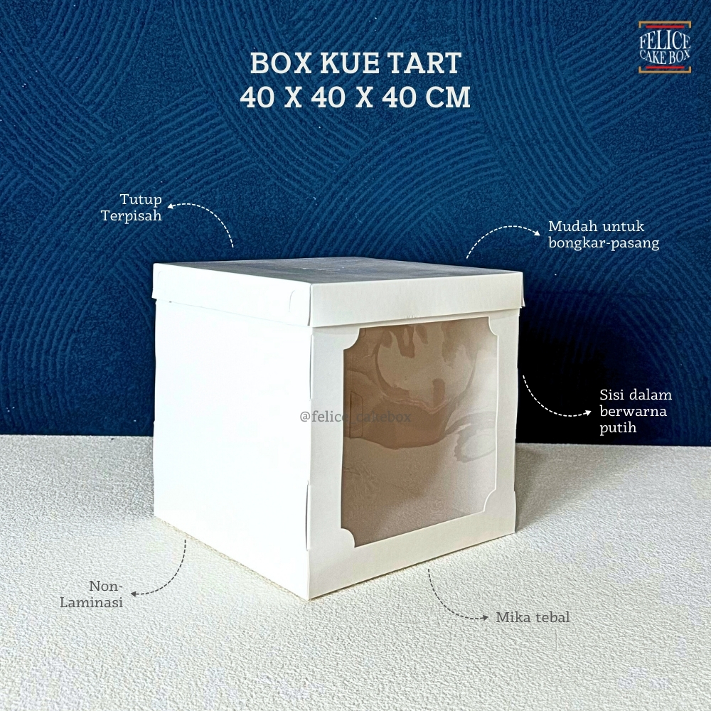 BOX IVORY MIKA KUE TART 40X40X40 CM / DUS KUE IVORY TINGGI MIKA / BOX KUE TART PUTIH POLOS / DUS KUE