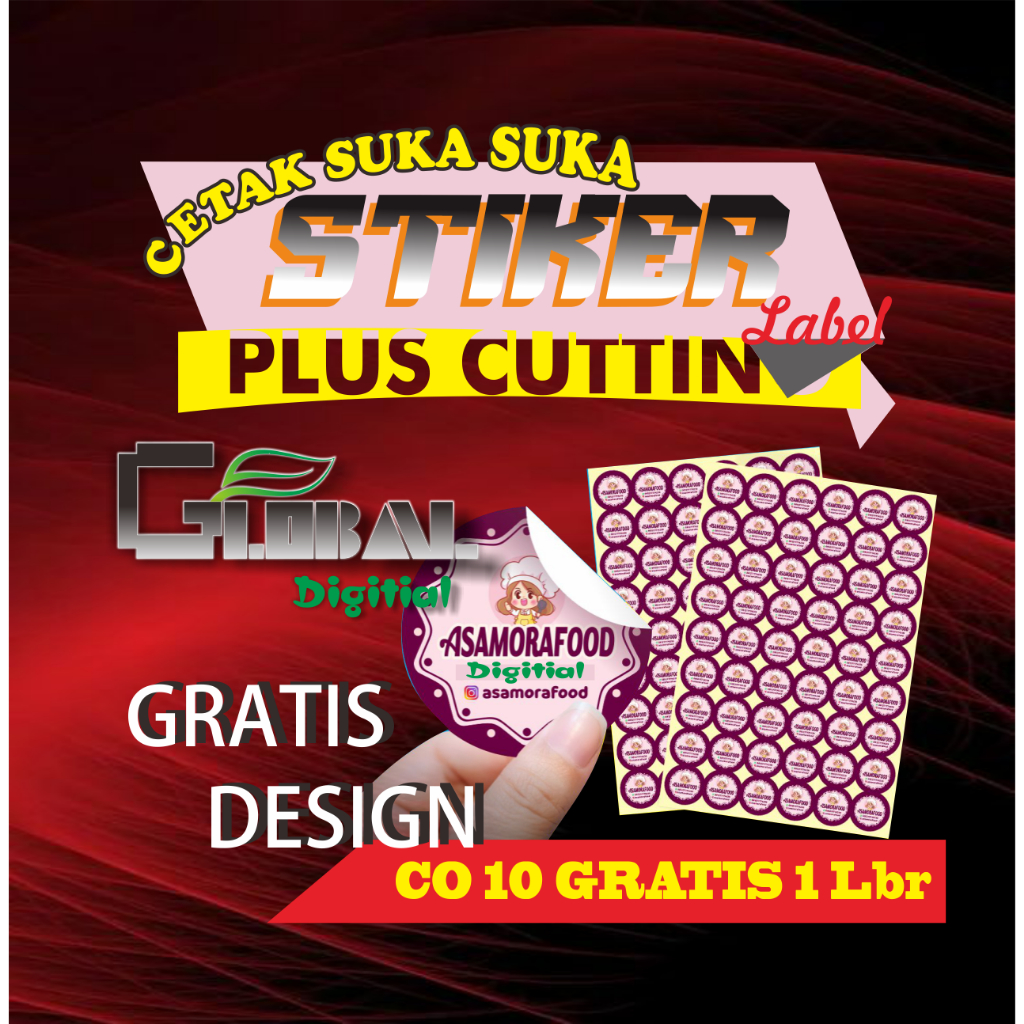 

CETAK STIKER A3 CROMO / VINYL / TRANSPARAN (Print&Cut)