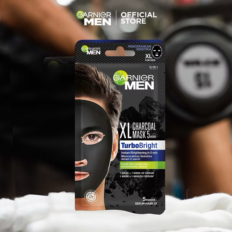 •JEJU• GARNIER MEN XL CHARCOAL MASK 5 MIN TURBO BRIGHT | MASKER WAJAH PRIA