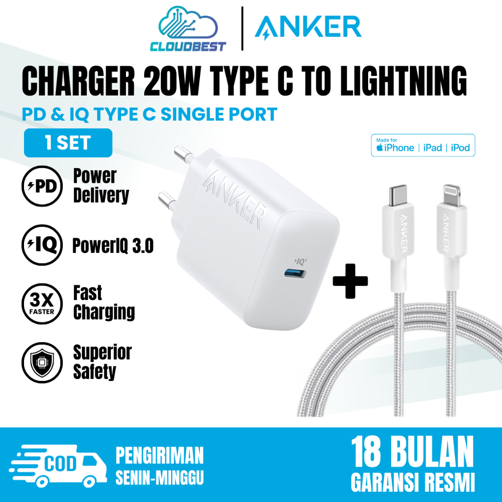 ANKER Charger for iPhoneType C To Lightning Fast Charging 20W