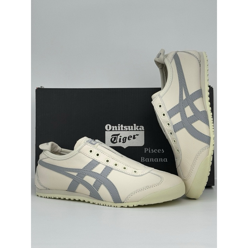 Sepatu ONITSUKA Slip On Leather Cream Grey