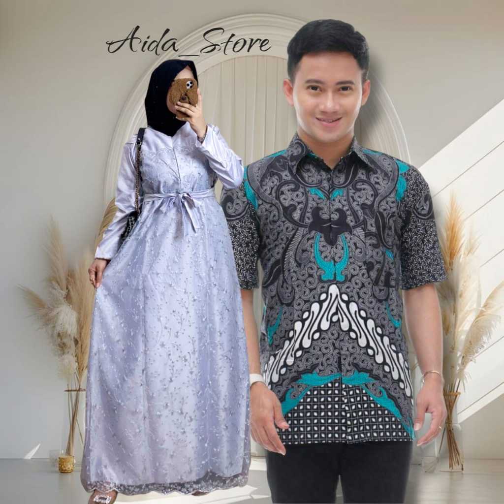 HARGA SEPASANG / Kapel Gamis brokat / Baju Pasangan Kondangan / Gamis Brokat Muslimah Modern Cantik