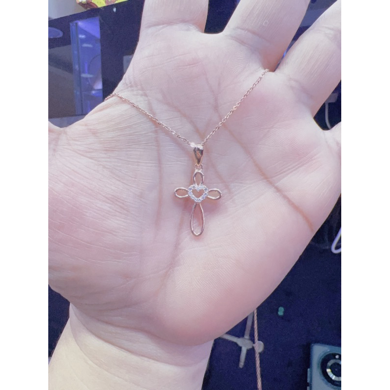 KALUNG SATU SET LIONTIN SALIB NEW ROSE GOLD EMAS ASLI