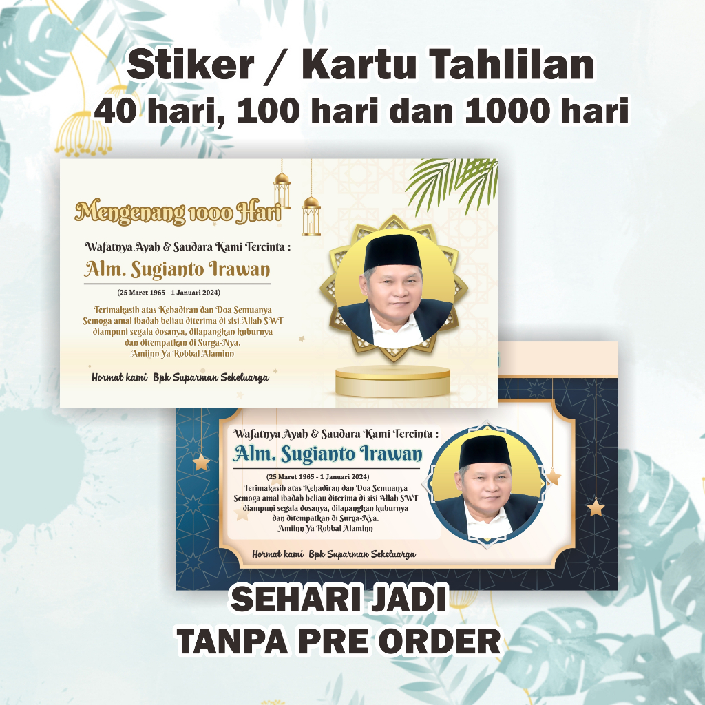 

Stiker Tahlil Mengenang 40 hari/100 hari/1000 hari, Stiker dan Kartu Tahlil, Stiker Box Tahlil