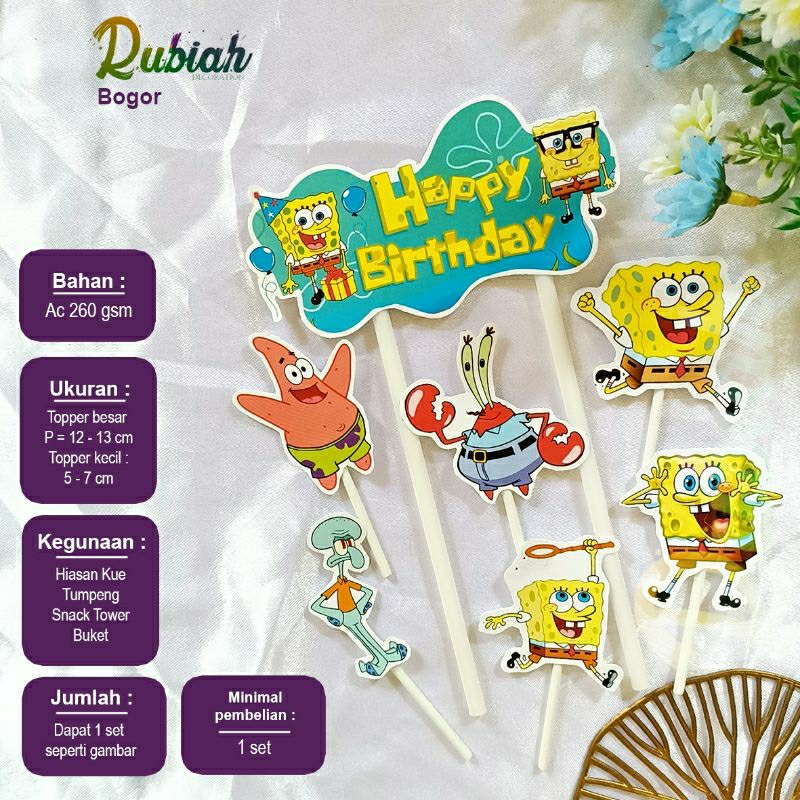 Topper cake Karakter Hiasan Tusukan Kue Tart Ulang Tahun Anak 322 Spongebob
