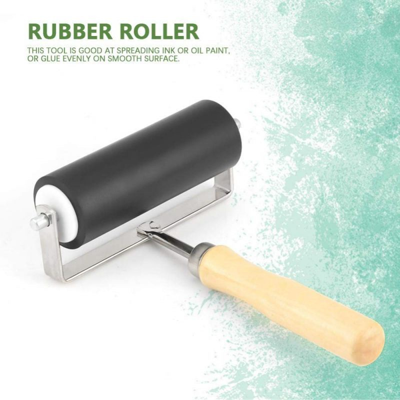 

6/10 cm Roller Karet Rubber Roll Wooden Handle Hard Roll Untuk Printmaking