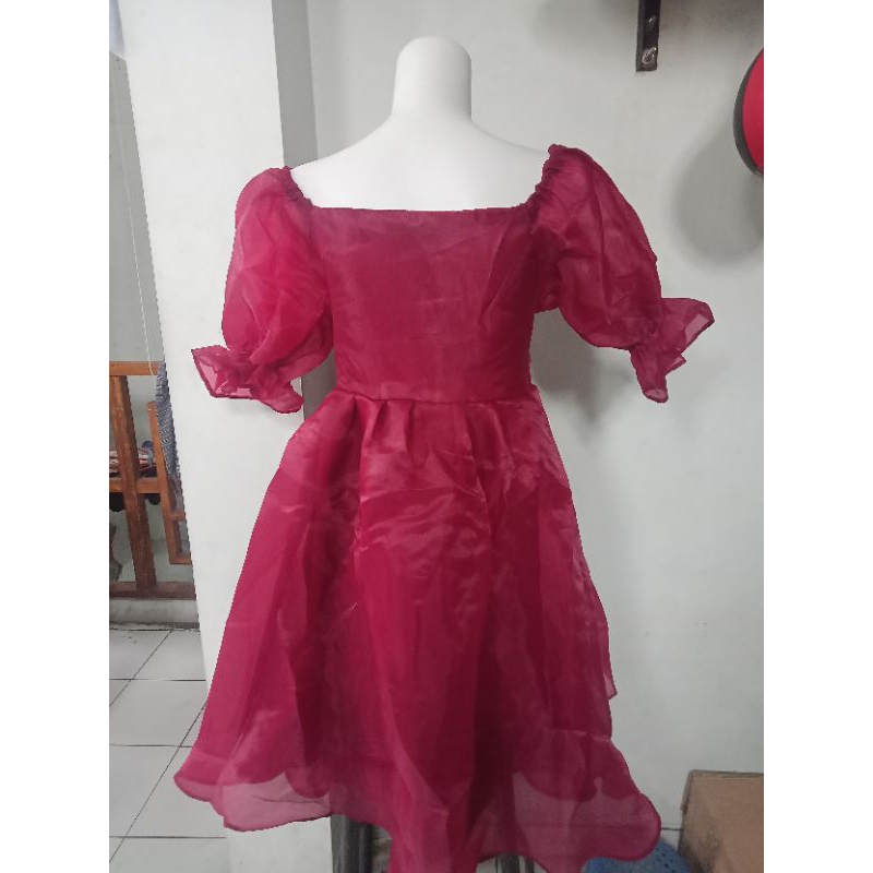 Gaun Dress Pakaian Wanita Lux Merah Bata