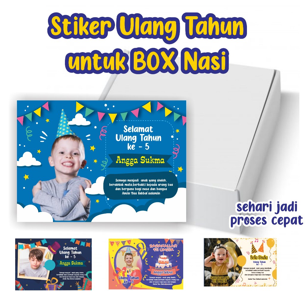 

STIKER ULANG TAHUN ANAK UNTUK NASI BOX / STIKER ULTAH FREE ONGKIR CEPAT JADI / STIKER AQIQAH,TASYAKURAN ANAK