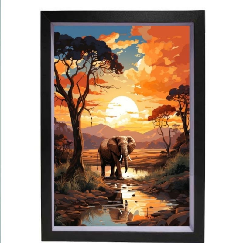 poster cetak hiasan dinding gambar gajah senja ukuran jumbo dekorasi kamar tidur ruang tamu bukan lu