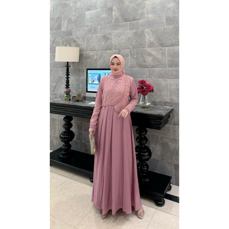 Callista Dress Material Premium Cotton Bordir Mix Cordoba Linen Gamis Mewah Wudhu Friendly