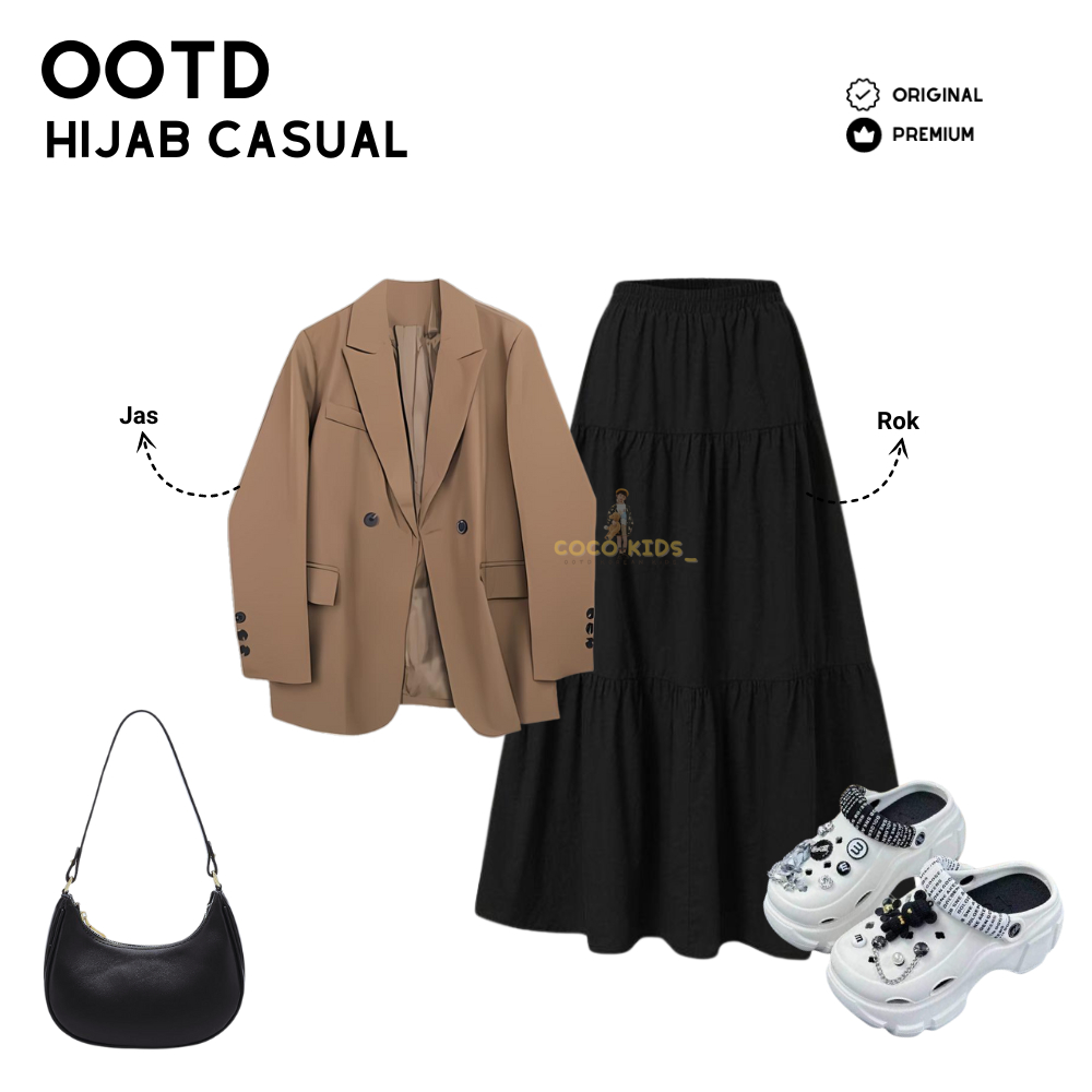 Coco Kids_ 2in1 Oneset Kuliah Kerja Blazer + Rok Hitam OOTD Hijab Korean Style Terbaru