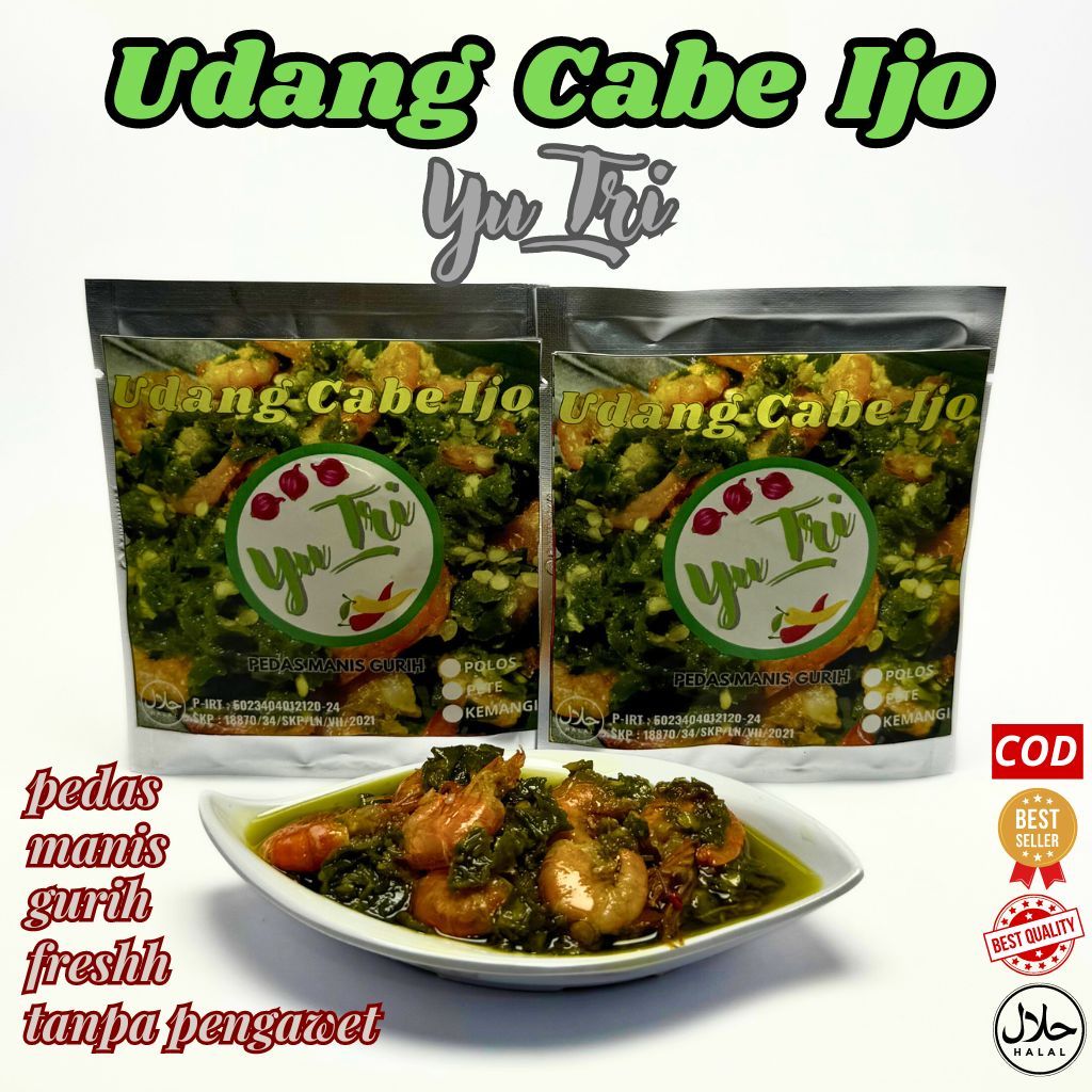 

UDANG CABE IJO BALADO SAMBEL GURIH PEDAS MANIS FRESH TANPA PENGAWET PREMIUM 600 GR LAUK SACHET HALAL