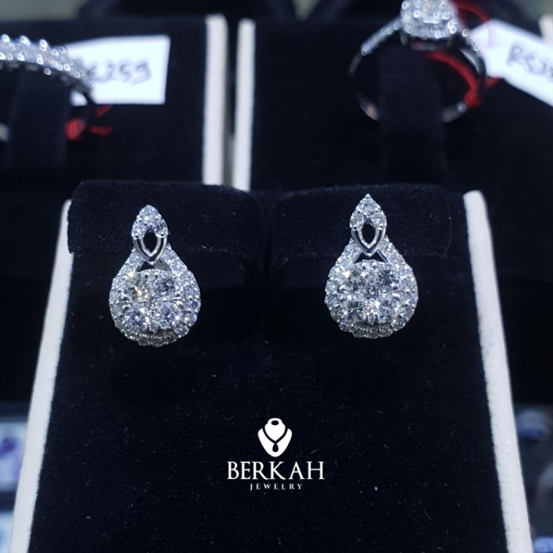 Anting Giwang Emas 75% 18K Berlian Asli 0,90 Carat Natural Diamond