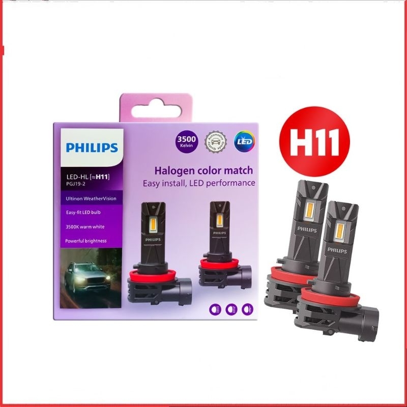 LAMPU MOBIL PHILIPS WEATHER VISION LED H11 3500K WARNA KUNING