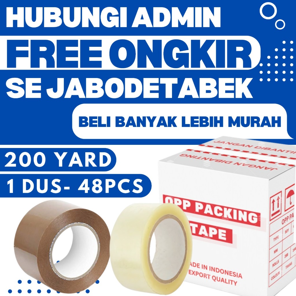 

HJK 1 DUS 48 PCS Lakban 45mm 200 Yard Bening Coklat Plakban 2 Inch 200YARD OPP Packing Tape 2" Inci