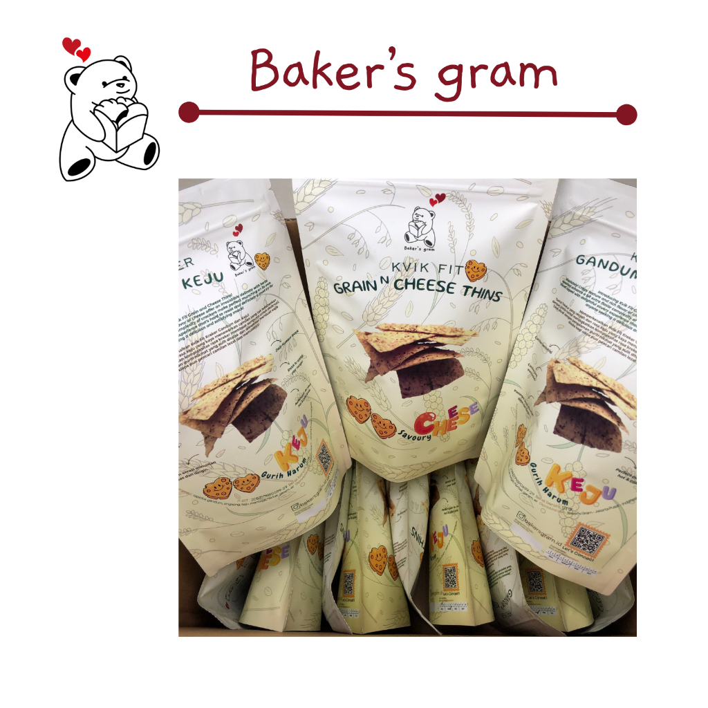 

Baker’s Gram | Kvik Fit Grain n Cheese Thins | harga 1 - 5 karton | 1 karton = 12 pouch @50gr | Healthy Snack