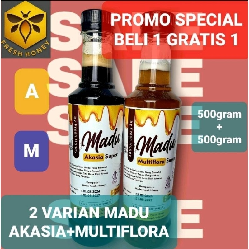 

2 BOTOL 2 VARIAN MADU HUTAN AKASIA SUPER DAN MADU MULTIFLORA SUPER BELI 1 GRATIS 1 NIKMATI KEMURNIAN MADU DI SETIAP TETESNYA