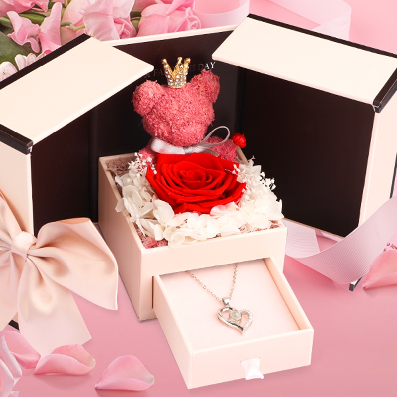 

Kotak Hadiah Mawar Beruang Kecil dan Mawar Abadi Hadiah untuk Natal Hari Valentine Hari Ibu dan Ulang Tahun bagi Istri