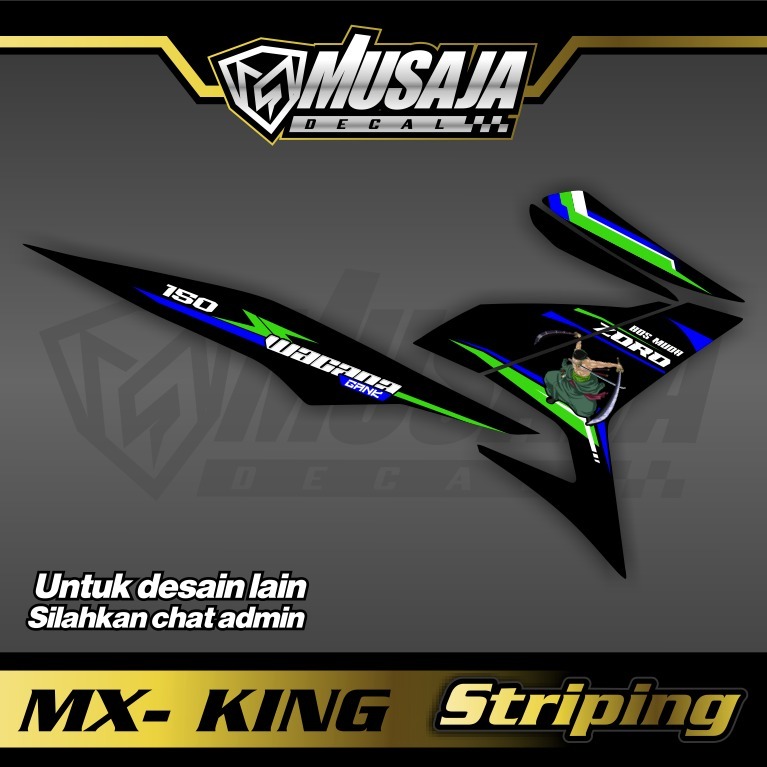 Striping mx king putih biru hitam transparan uv glossy non full body custom
