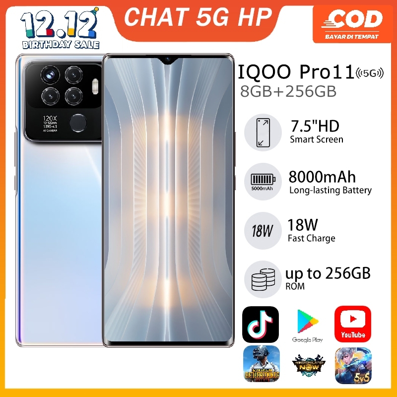 HP Ponsel pintar baru 2023 IQOO 11Pro 7,5 inci 8000mAh ponsel asli Android 11 sederhana RAM8GB+ROM25