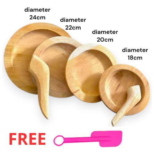 Cobek Kayu + Ulekan Ukuran 16 18 20 22 CM Bahan Kayu Pinus / Coet Kayu plus tumbukan Uk Kecil Tanggu
