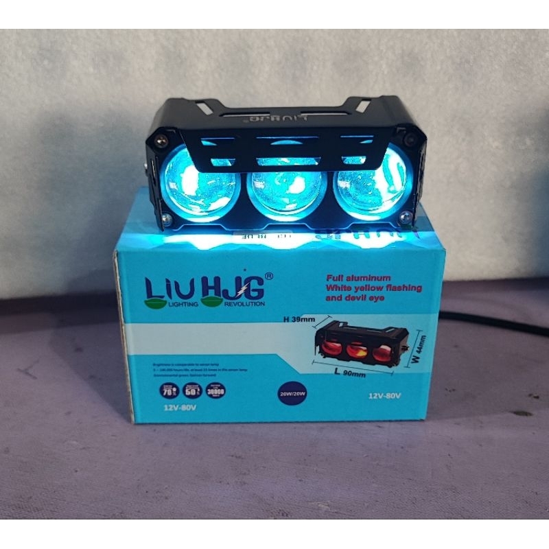 LAMPU TEMBAK LED LASER SQL 3 MATA DEVIL EYE MERK LIU HJG 25 WATT SUPER TERANG HI LOW KUNING PUTIH