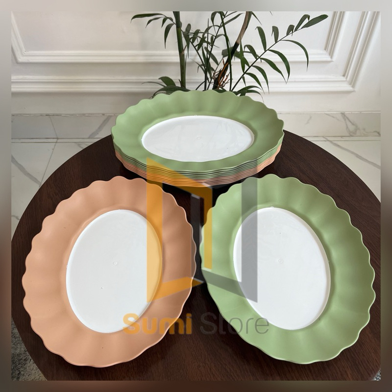 (12pcs) Piring saji makanan plastik/ Piring Makan Plastik oval 12 hikari/ Piring prasmanan plastik/ 