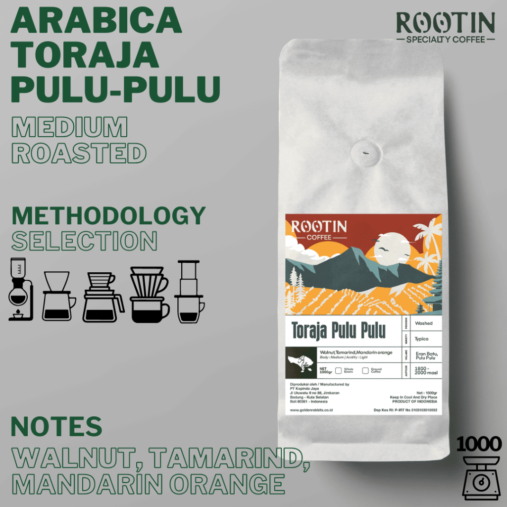 

Rootin Coffee Toraja Pulu-Pulu Single Origin Arabika Roasted Beans Biji dan Bubuk Kopi / 1kg