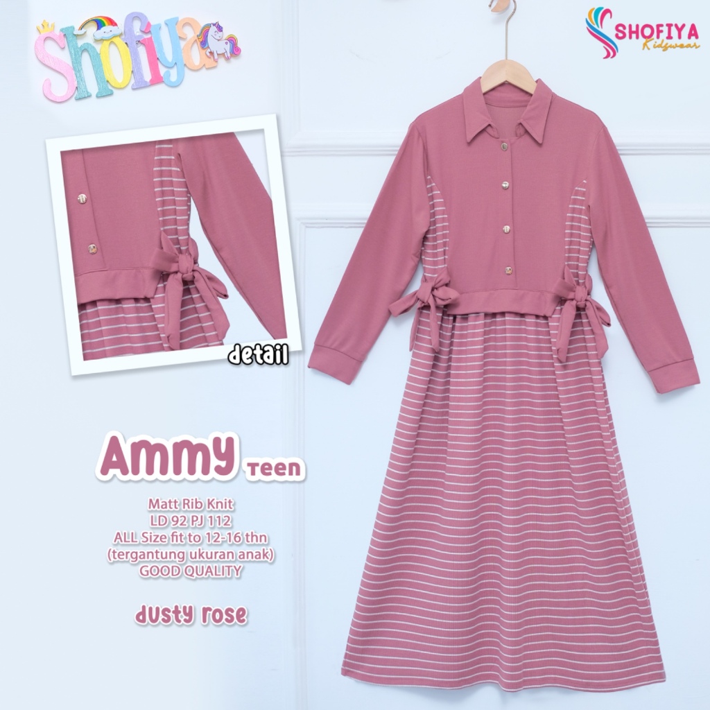 Gamis Muslim Anak Perempuan Usia Tanggung Motif Salur Ammy teen Dress Anak