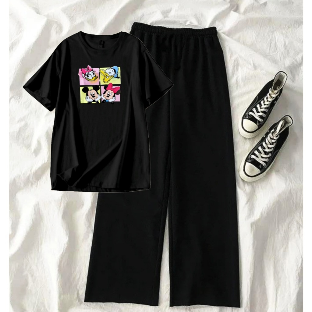 SETELAN KAOS OVERSIZE MIKI MOUSE & DONALD