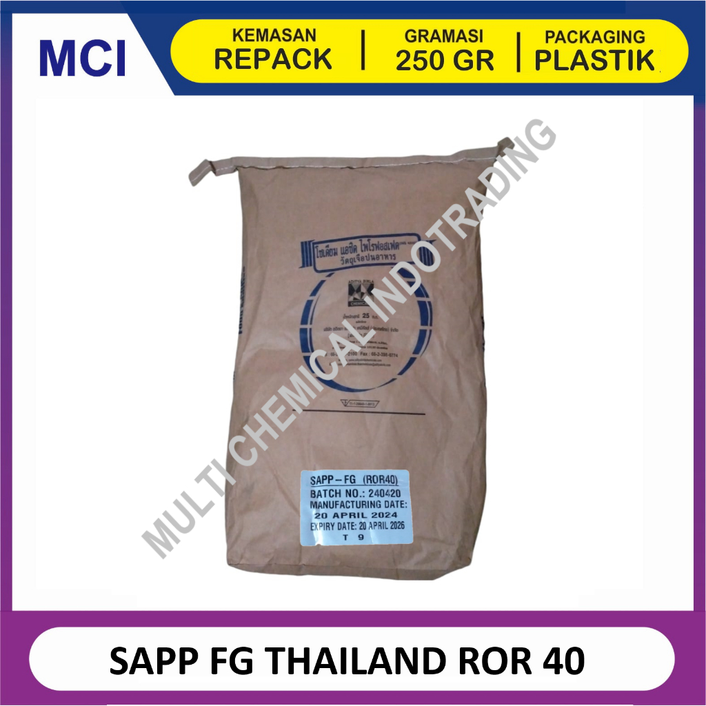 

SODIUM ACID PYROPHOSPATE / SAPP ex. THAILAND ROR 40 - REPACK 250 GR