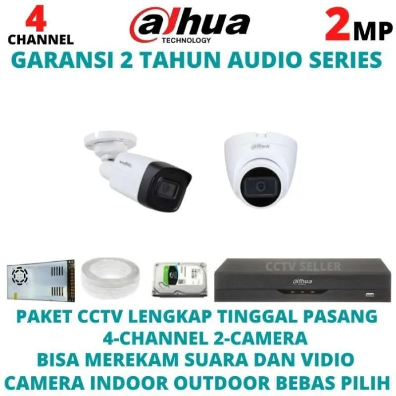 Paket Kamera CCTV 2 CHANNEL Audio 2 Kamera 2MP + DVR 4 CHANNEL 2MP 1080P - LN