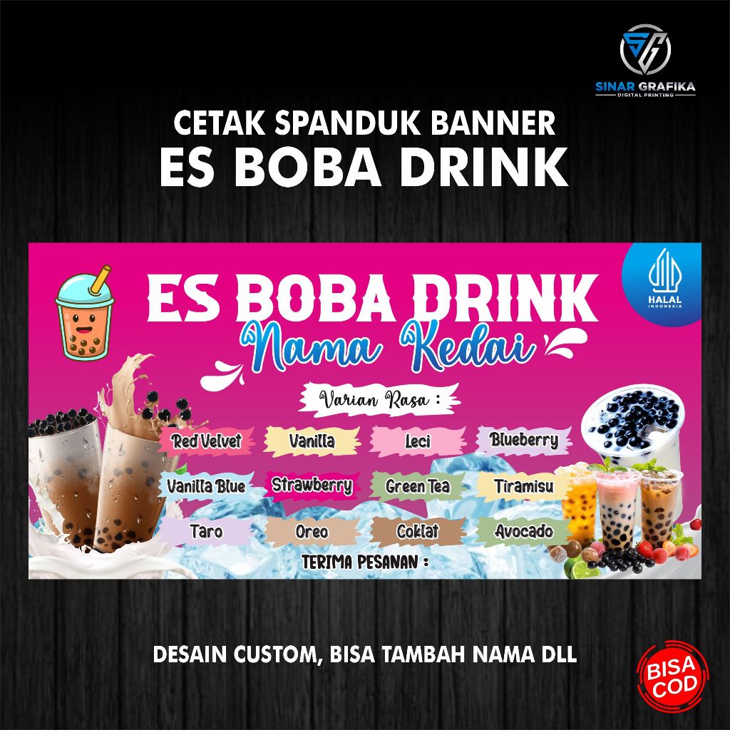 Spanduk Es Boba Drink, Banner Es Boba, Bisa Tambah nama dll