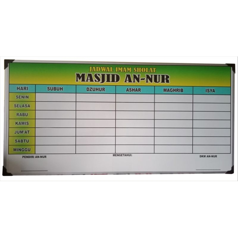 

PAPAN JADWAL IMAM SHOLAT 5 WAKTU