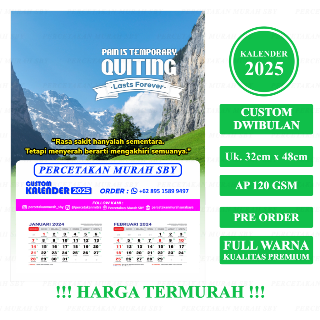 Kalender dinding - Tahun 2025 - Custom Design - Bahan Tebal - Harga Murah - Ukuran 32x48 - Dwibulan 
