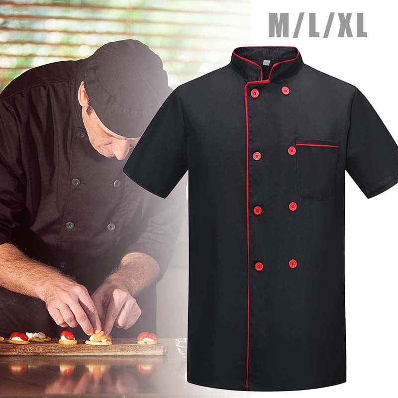 Baju Koki Baju Masak Koki Pendek Seragam Chef Pria Wanita Baju Chef Hitam