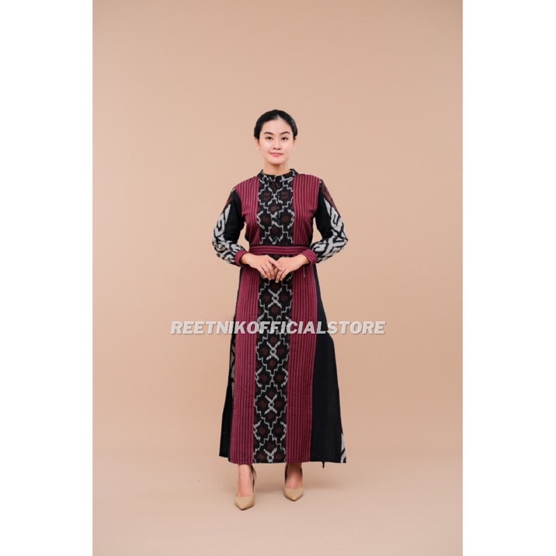 Dress Tenun Etnik Toraja Hitam X Maroon