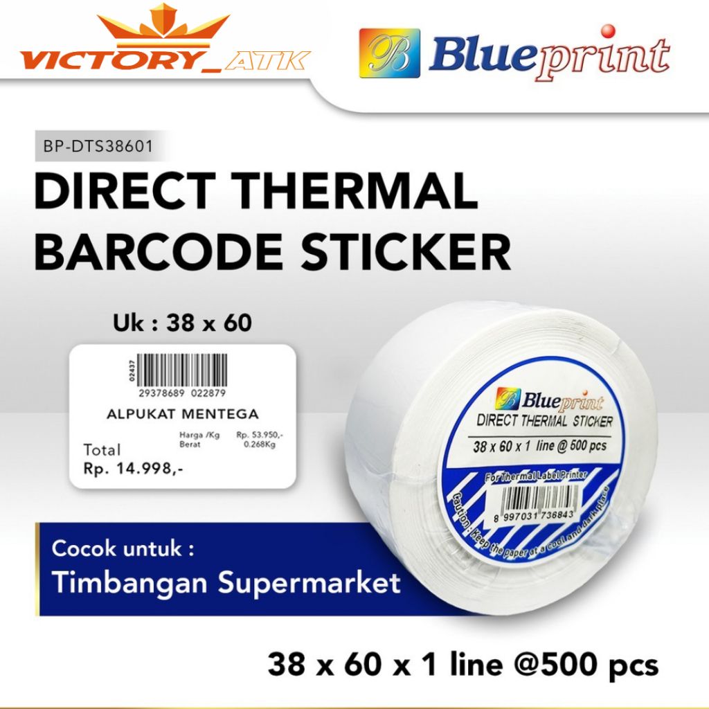 

Direct Thermal Sticker 38 x 60 BLUEPRINT 38x60 mm Isi 500 - 1 Roll