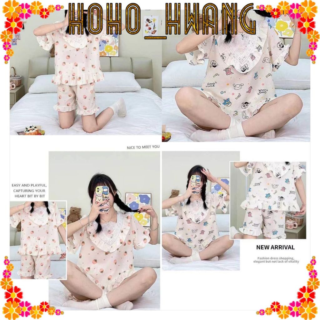HOHO_HWANG (P-51) Baju tidur set celana pendek/baju tidur corak/sleep wear/setelan baju tidur piyama