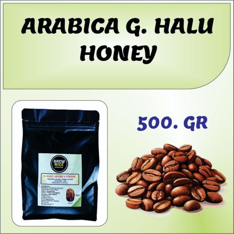 

HONEY PROCESS, KOPI ARABIKA ROASTED BIJI ARABICA COFFEE BEAN, G. HALU 500. GR