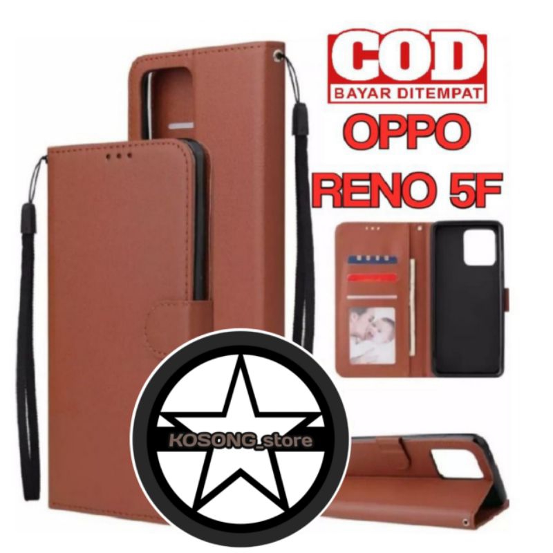 LEATHER CASE FLIP OPPO RENO 5F - FLIP CASE KULIT UNTUK OPPO RENO 5F