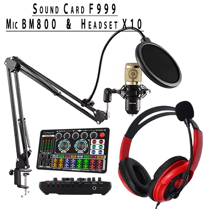 Soundcard F999 Set BM800 + Headset X10 Paket Lengkap