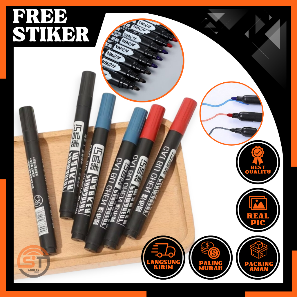 

1PCS Spidol Permanent Marker Menulis Warna Merah Hitam Biru Alat Tulis Menggambar Sepidol Permanen A054