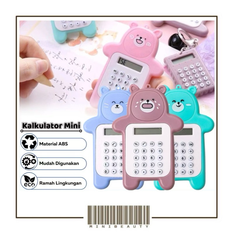 

calculator mini portable motif bear kalkulator 8 digit alat hitung pejumlahan pengurangan perkalian pembagian bentuk gambar beruang lucu tombol karet perlengkapan ATK anak TK SD SMP sekolah kantor kado hadiah ulang tahun souvenir tambah kurang kali bagi