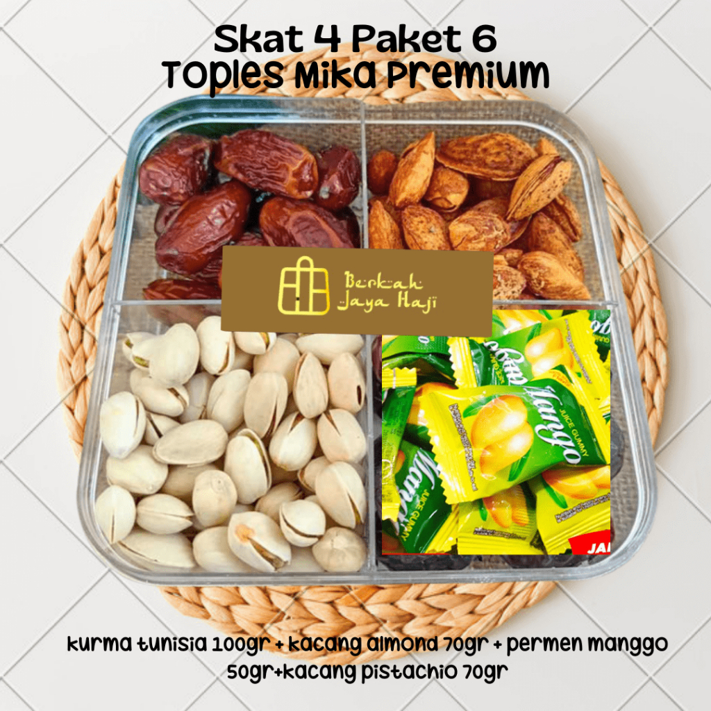 

Sajian oleh oleh haji dan umroh Sekat 4 paket 6 Toples mika