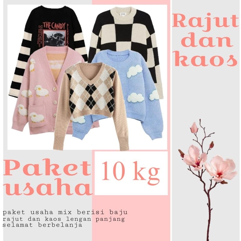 paket usaha pemula rajut mix kaos 10 kg isi 40-50 pcs, cod, kaos murah lengan panjang,kaos lengan pe